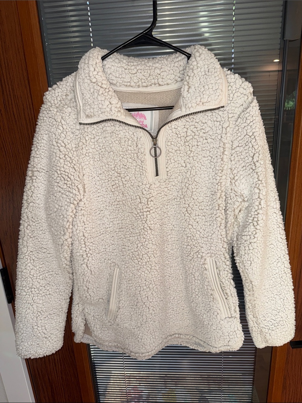 Cozy Cream Sherpa Quarter-Zip Pullover Hoodie